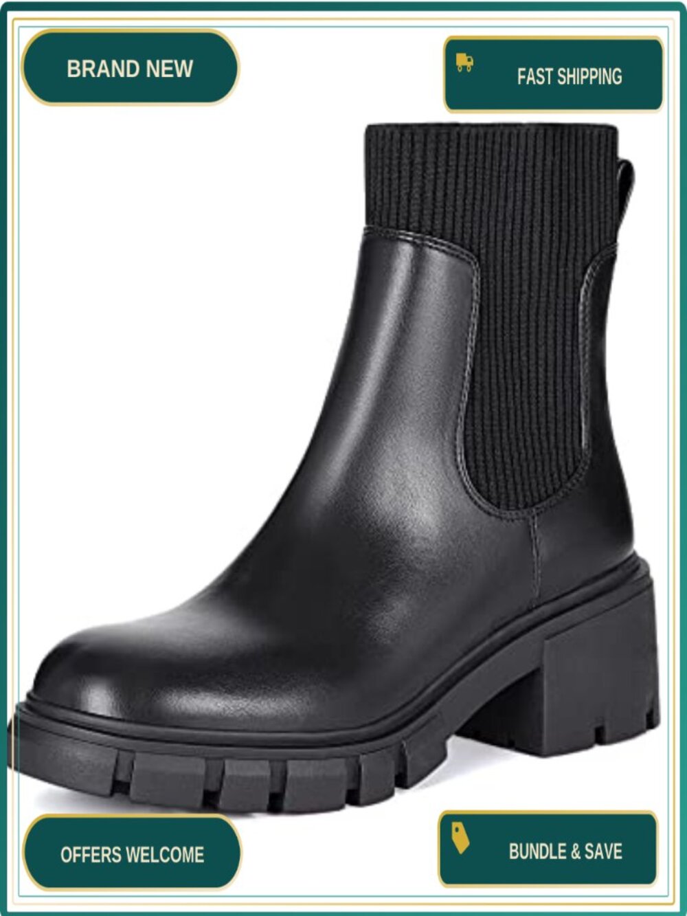 Chunky Platform Chelsea Ankle Boots Lug Sole Slip-On Women's Shoes